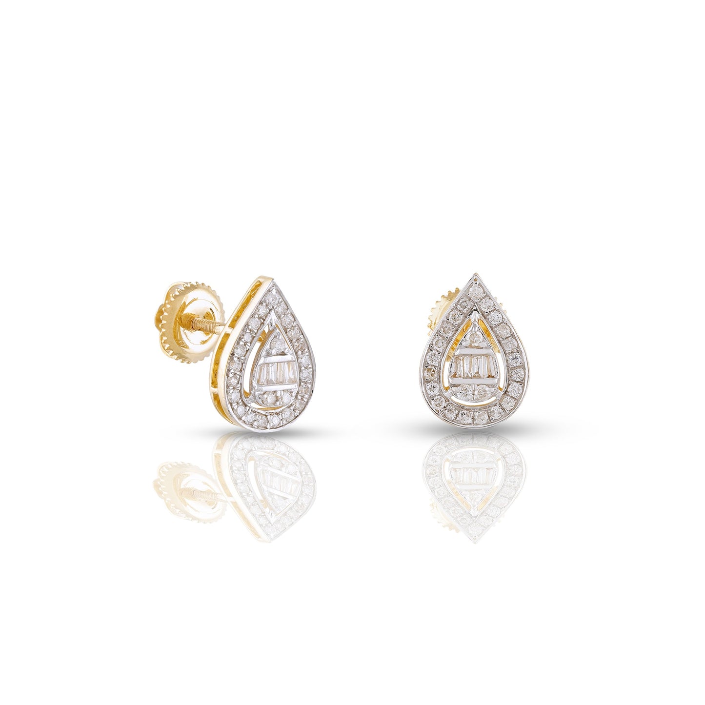 0.32ct Yellow Gold White Diamond Teardrop Earrings by Truth Jewel