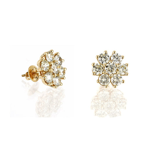 0.11ct Yellow Gold Flower Earrings by Truth Jewel