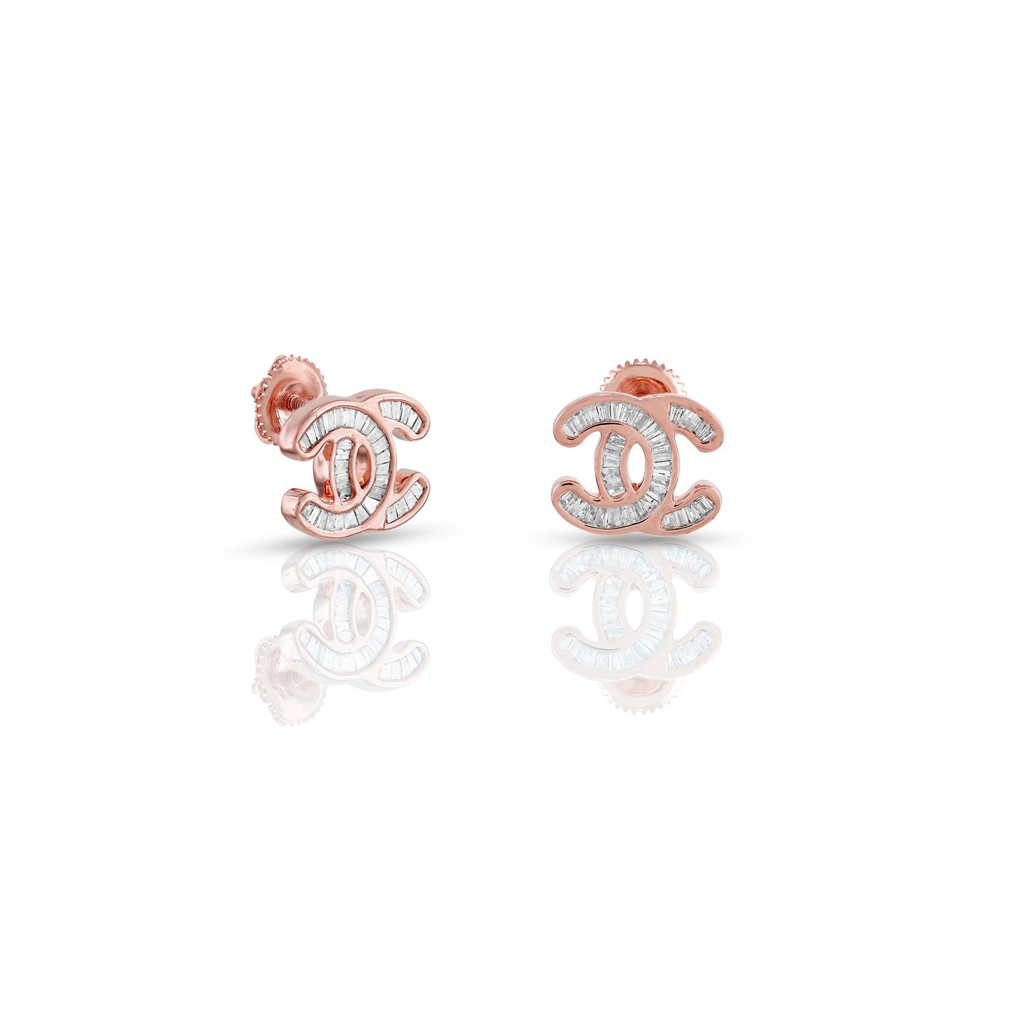 0.40ct Rose Gold Baguette Diamond Chanel CC Earrings by Truth Jewel