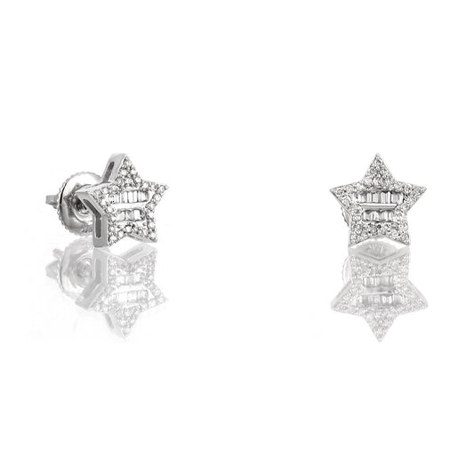 0.22ct White Gold Baguette Diamond Star Earrings by Truth Jewel
