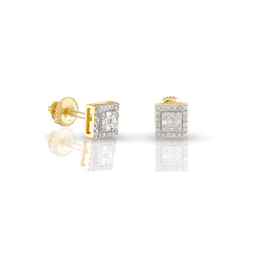 0.15ct Yellow Gold Square Earrings by Truth Jewel
