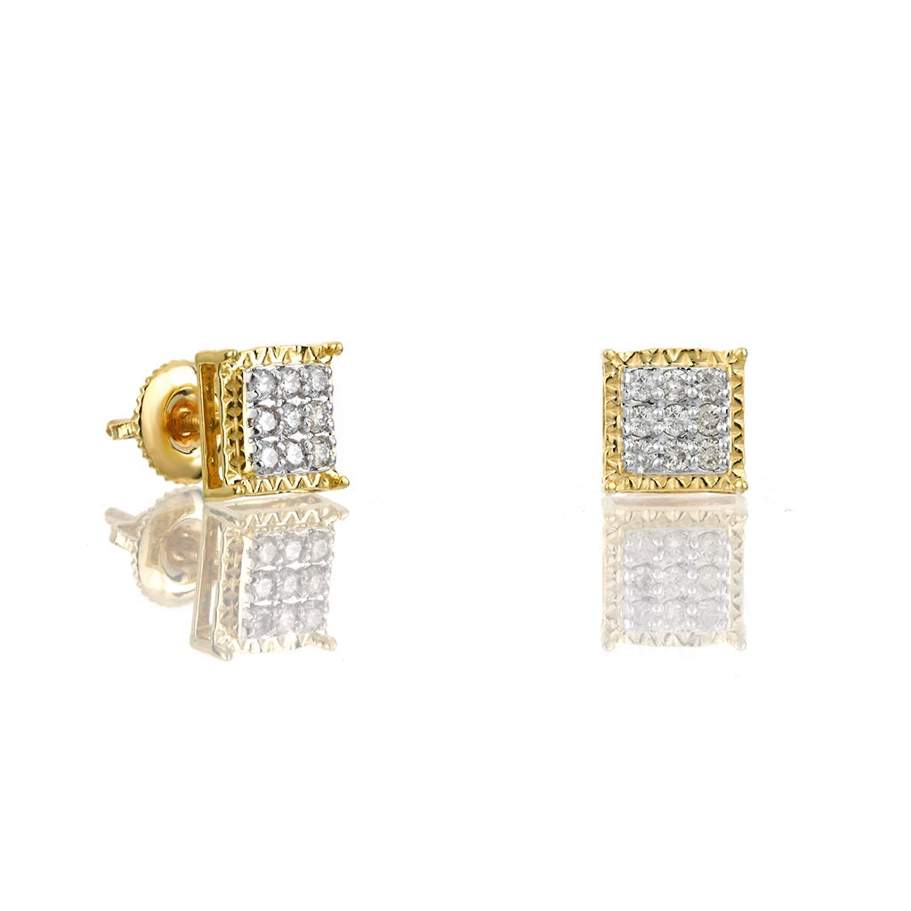 0.29ct Yellow Gold White Diamond Square Earrings by Truth Jewel