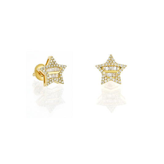 0.42ct Yellow Gold Baguette Diamond Star Earrings by Truth Jewel