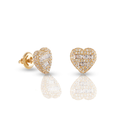 0.60ct Yellow Gold Baguette Diamond Heart Earrings by Truth Jewel