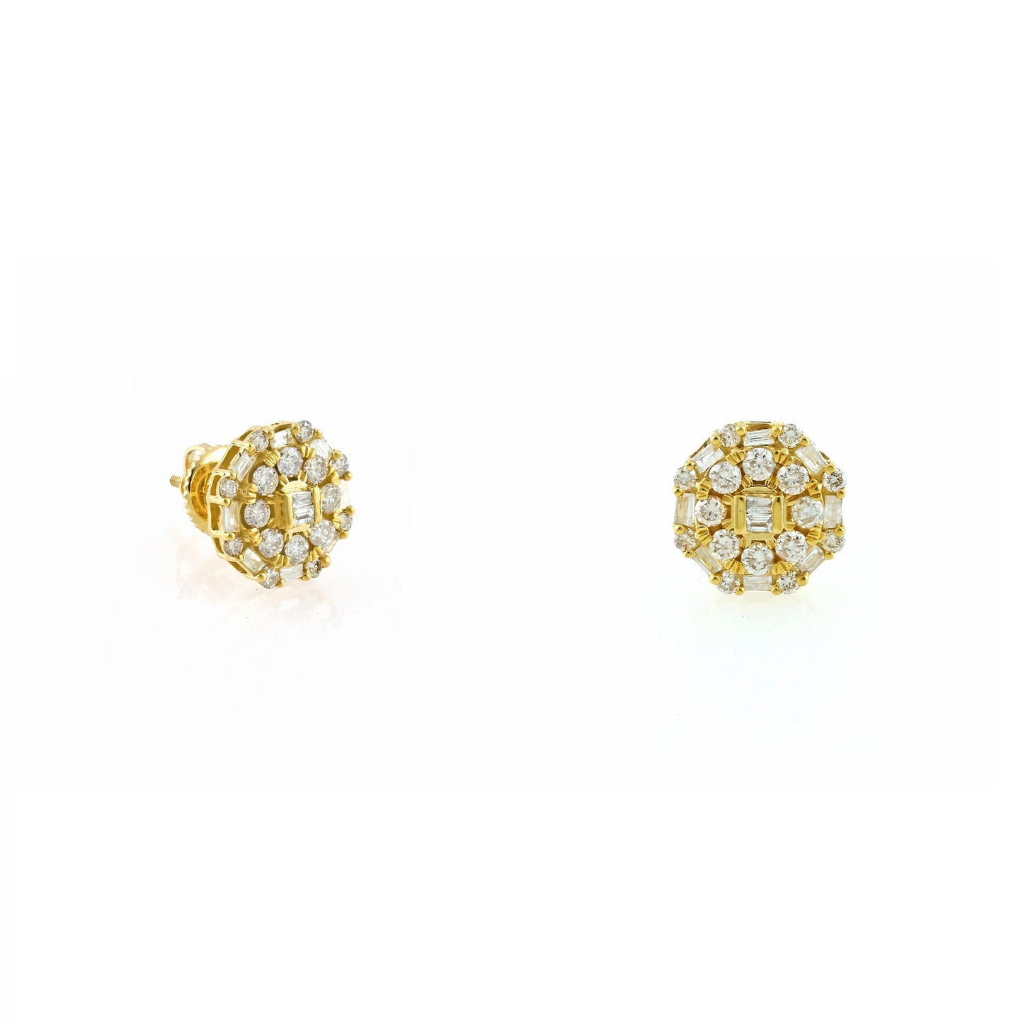 0.98ct Yellow Gold Round and Baguette Diamond Octagon Earrings by Truth Jewel
