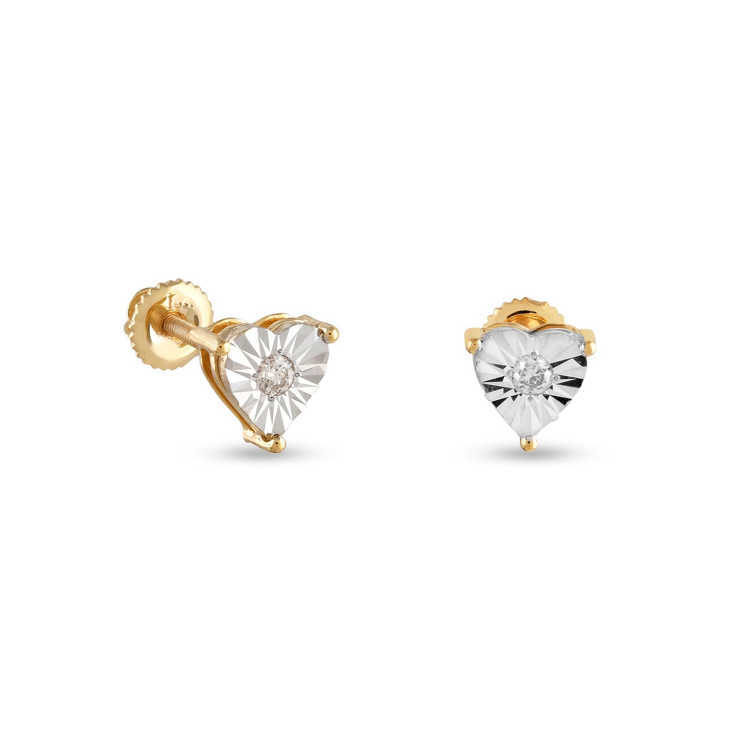 Yellow Gold Diamond Heart Stud Earrings