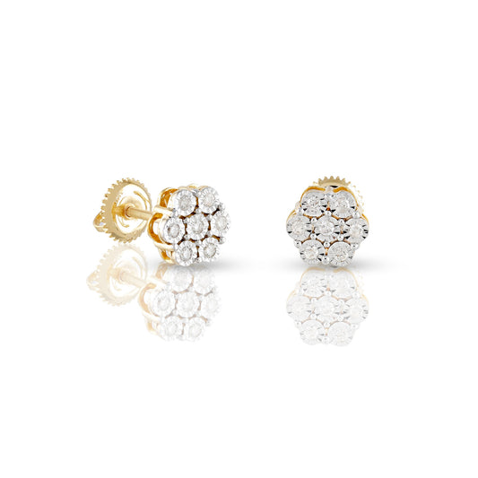 0.16ct Yellow Gold Flower Earrings by Truth Jewel