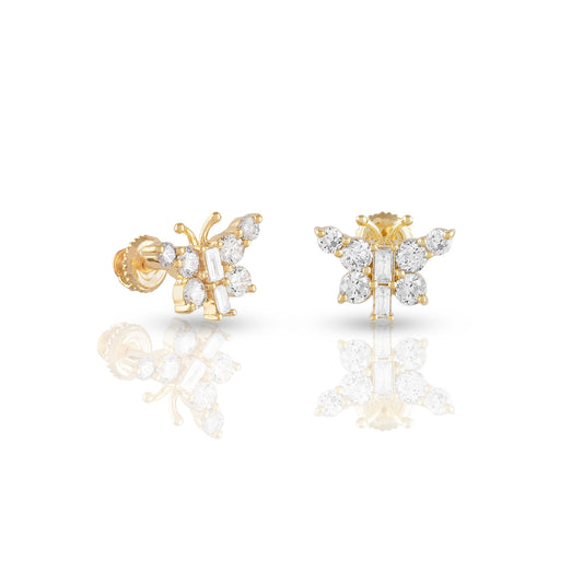 0.76ct Yellow Gold Round and Baguette Diamond Butterfly Earrings by Truth Jewel