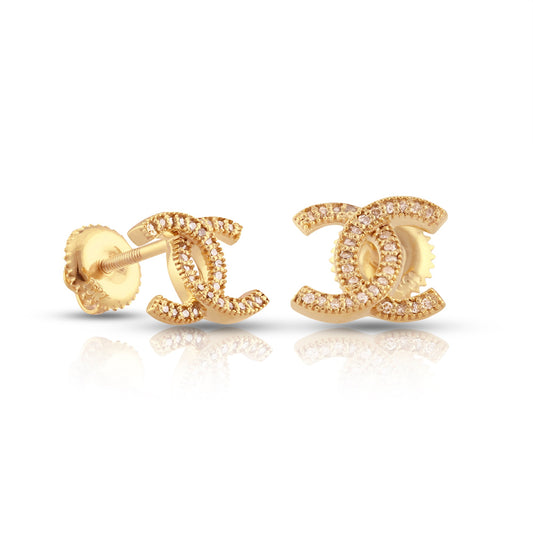 Yellow Gold Channel CC Earrings by Truth Jewel