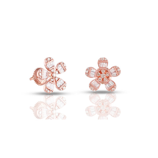 0.59ct Rose Gold Baguette Diamond Flower Earring by Truth Jewel