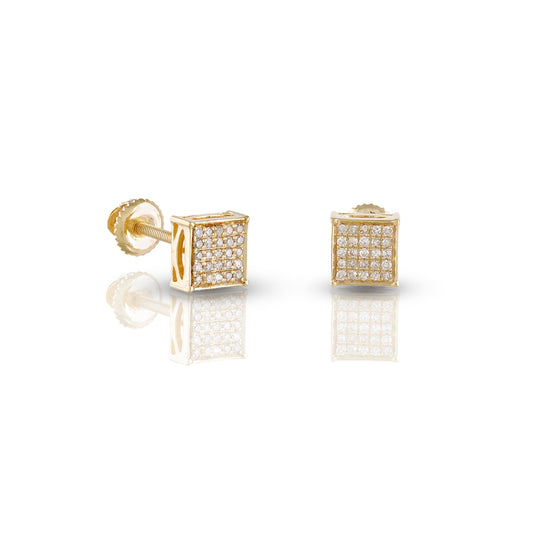 0.14ct Yellow Gold Round Diamond Square Earrings by Truth Jewel