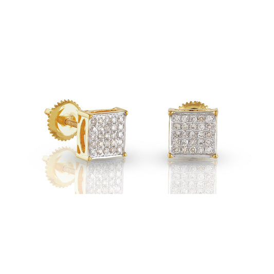 0.25ct Yellow Gold White Diamond Square Earrings by Truth Jewel