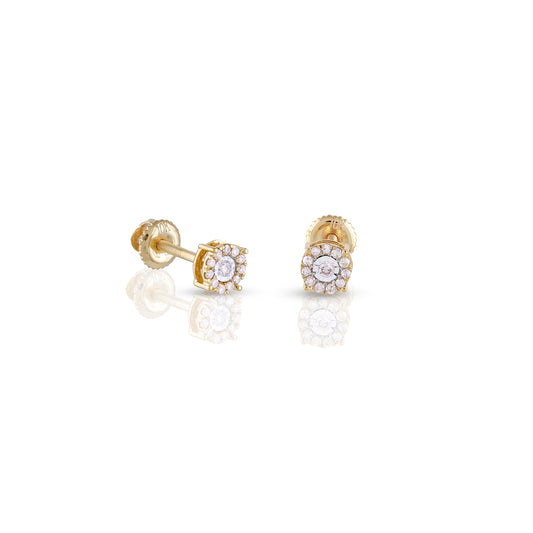 0.12ct Yellow Gold White Round Diamond Earrings by Truth Jewel