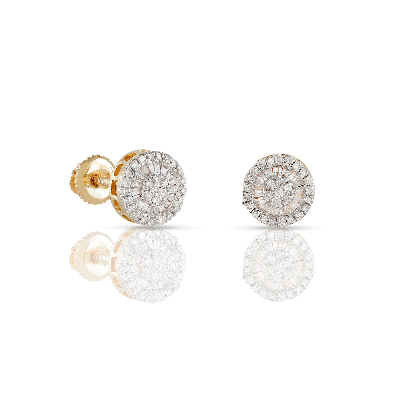 0.23ct Yellow Gold Baguette Diamond Round Earrings by Truth Jewel
