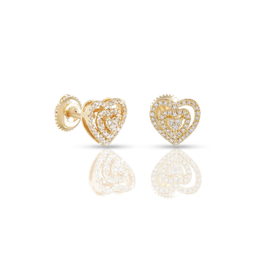 0.19ct Yellow Gold Double Heart Earrings by Truth Jewel