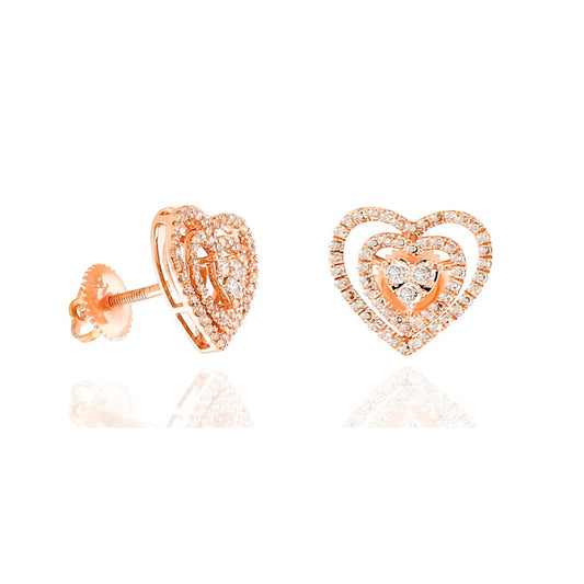 0.55ct Rose Gold Double Heart Stud Earrings by Truth Jewel