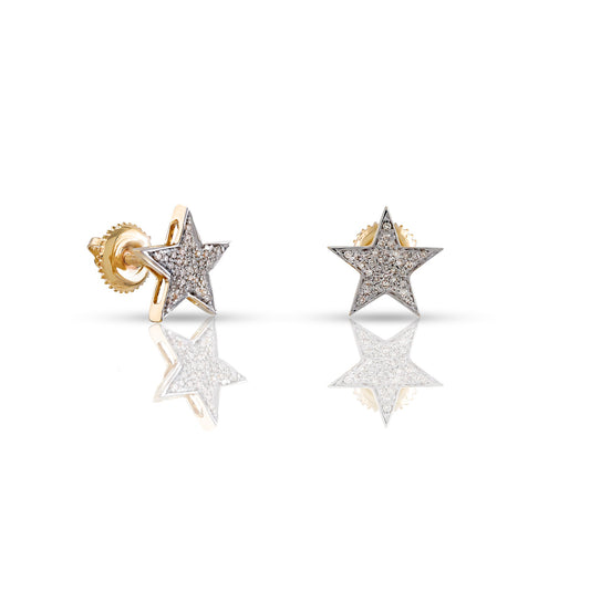 0.13ct Yellow Gold White Diamond Star Earrings by Truth Jewel