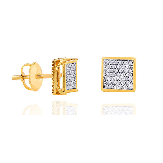 0.27ct Yellow Gold White Diamond Square Earrings by Truth Jewel