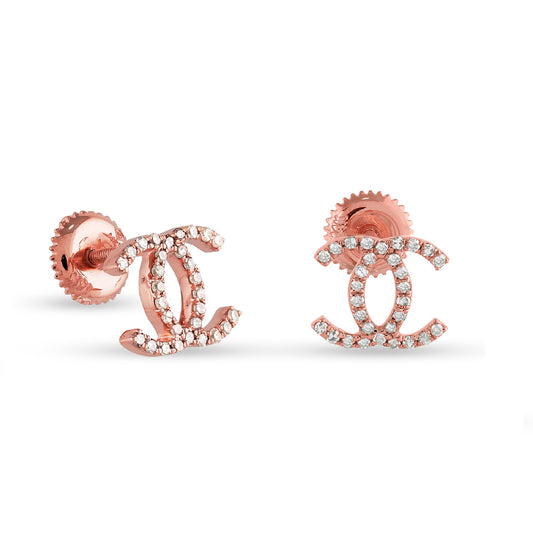 0.23ct Rose Gold Round Diamond Chanel Earrings by Truth Jewel
