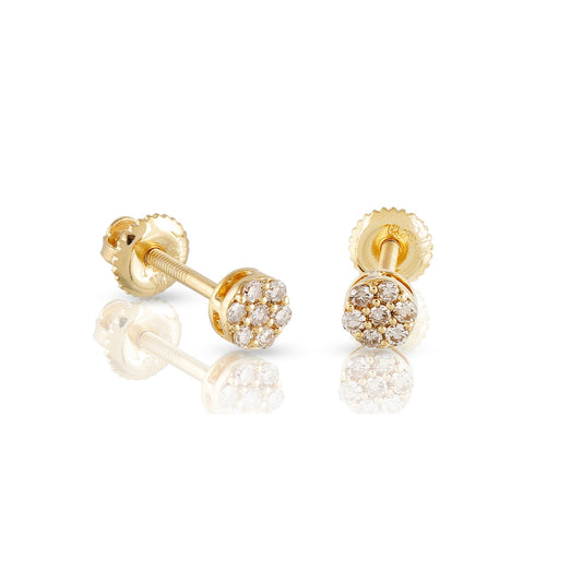 0.11ct Yellow Gold Flower Earrings by Truth Jewel