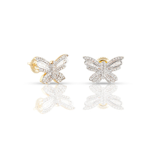 0.47ct Yellow Gold White Baguette Diamond Butterfly Earrings by Truth Jewel