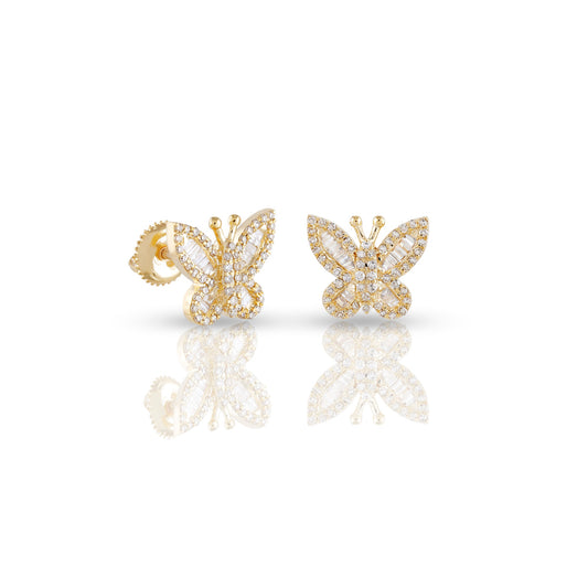 0.49ct Yellow Gold Baguette Diamond Butterfly Earrings by Truth Jewel