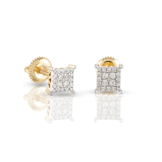 0.25ct Yellow Gold White Round Diamond Square Earrings by Truth Jewel