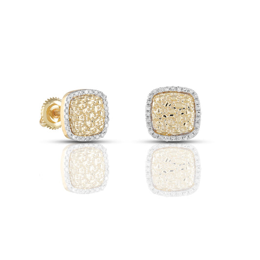 0.19ct Yellow Gold Diamond Nugget Square Earrings