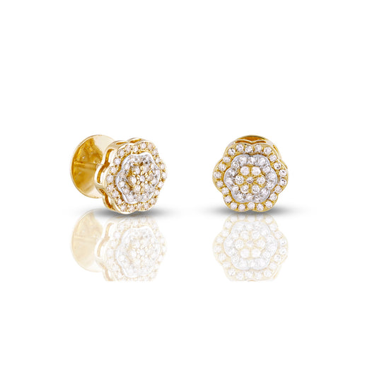 0.60ct Yellow Gold Flower Earrings by Truth Jewel