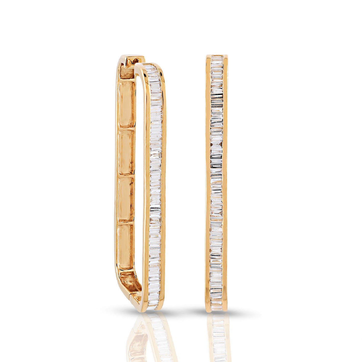 1.25ct Yellow Gold Baguette Diamond Long Hoop Earrings by Truth Jewel