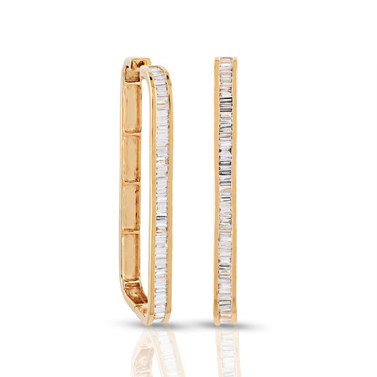 1.25ct Yellow Gold Baguette Diamond Long Hoop Earrings by Truth Jewel
