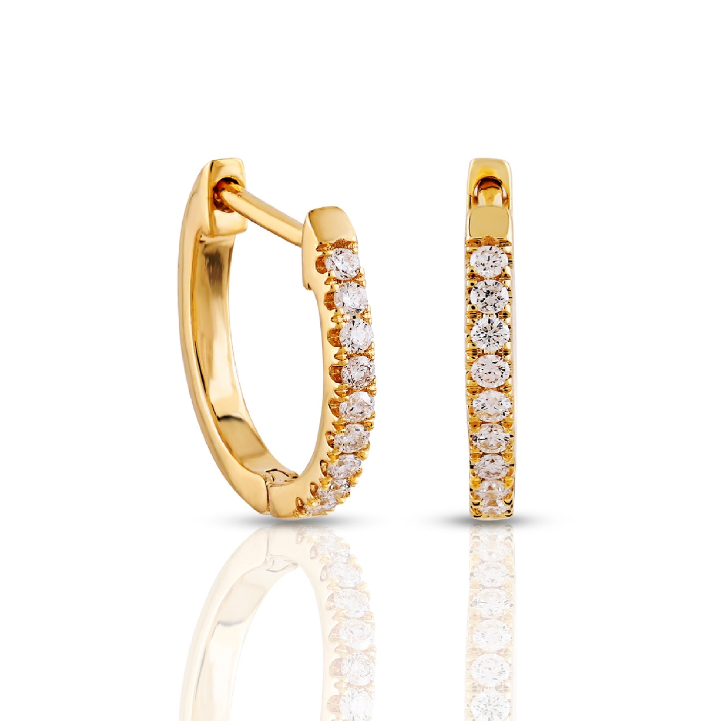 0.13ct Yellow Gold Round Diamond Petite Hoop Earrings by Truth Jewel
