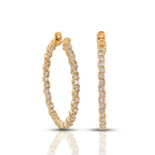 1.63ct Yellow Gold Round Diamond Inside-Out Large Hoop Earrings by Truth Jewel