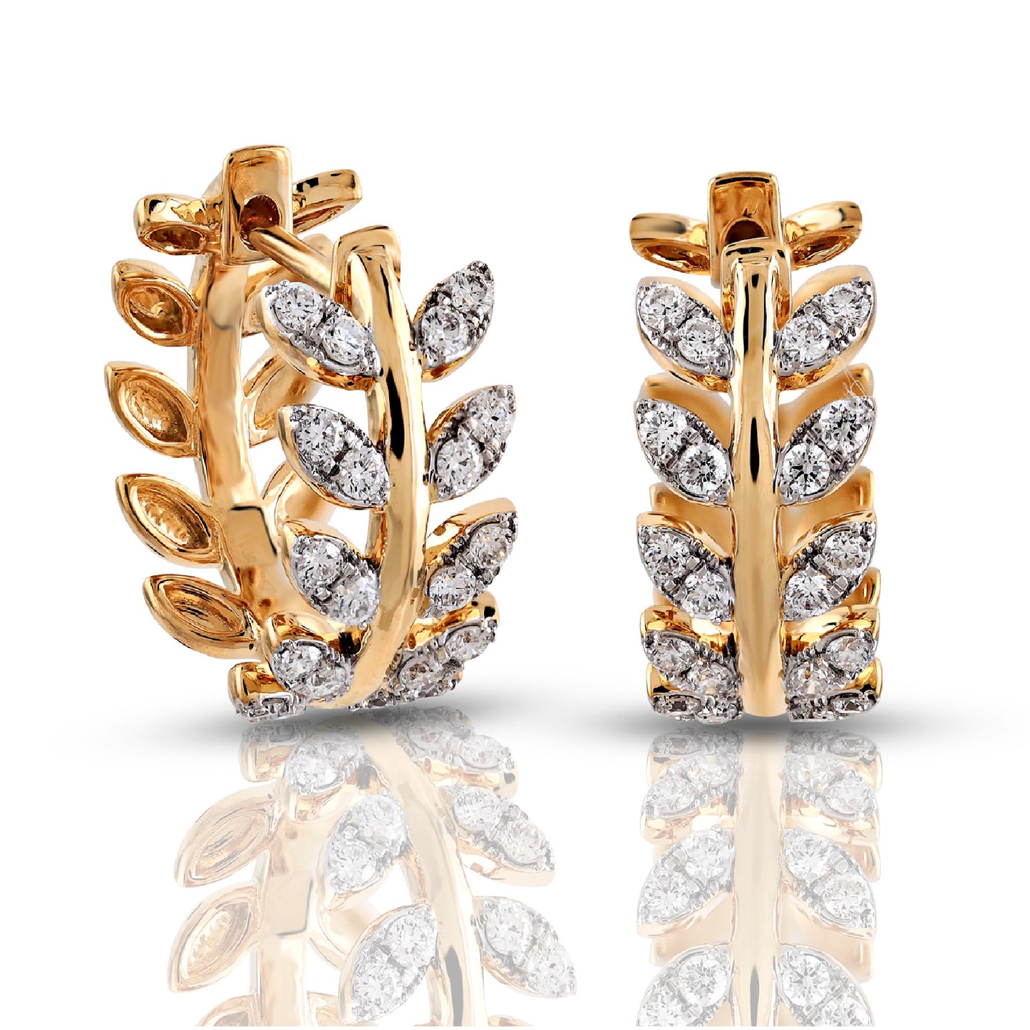 0.44ct Yellow Gold Marquise Diamond Leaf Hoop Earrings by Truth Jewel