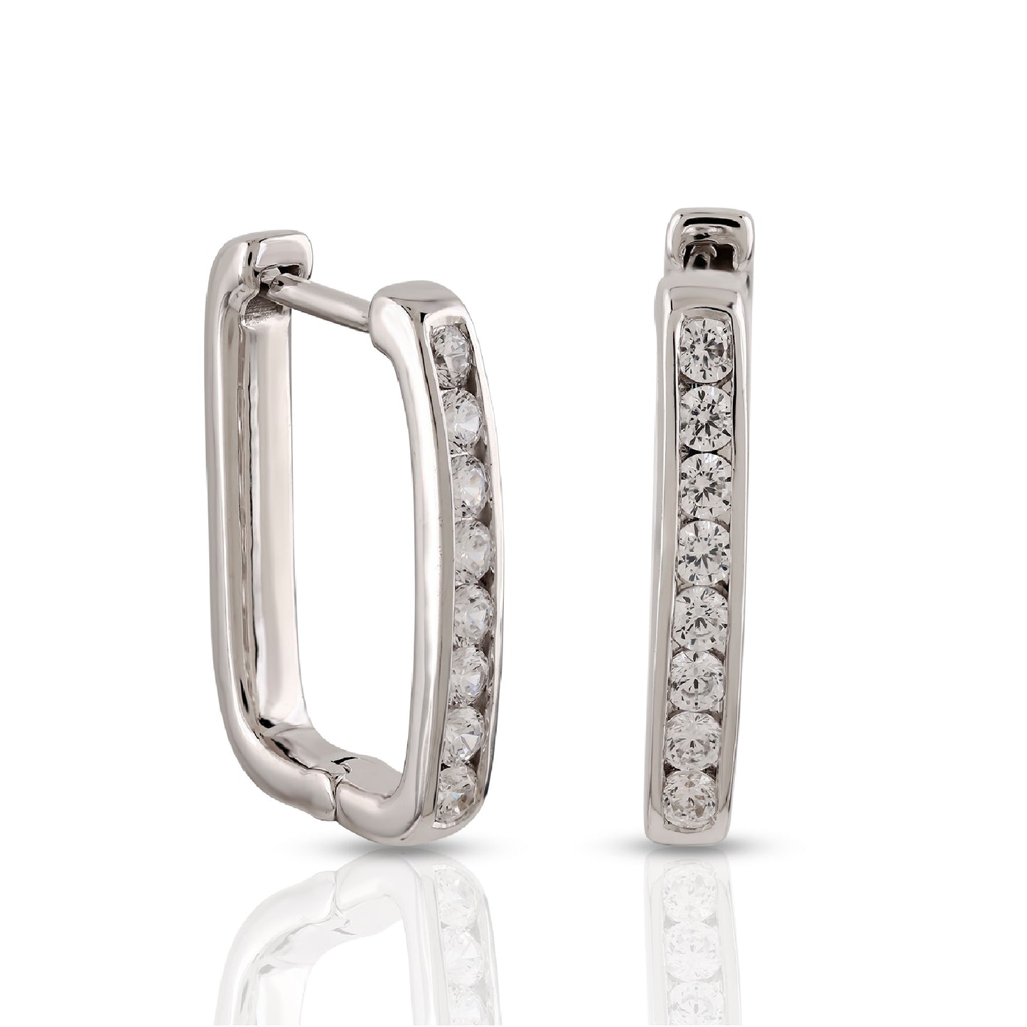 1.15ct Silver Round Diamond Channel Hoop Earrings by Truth Jewel