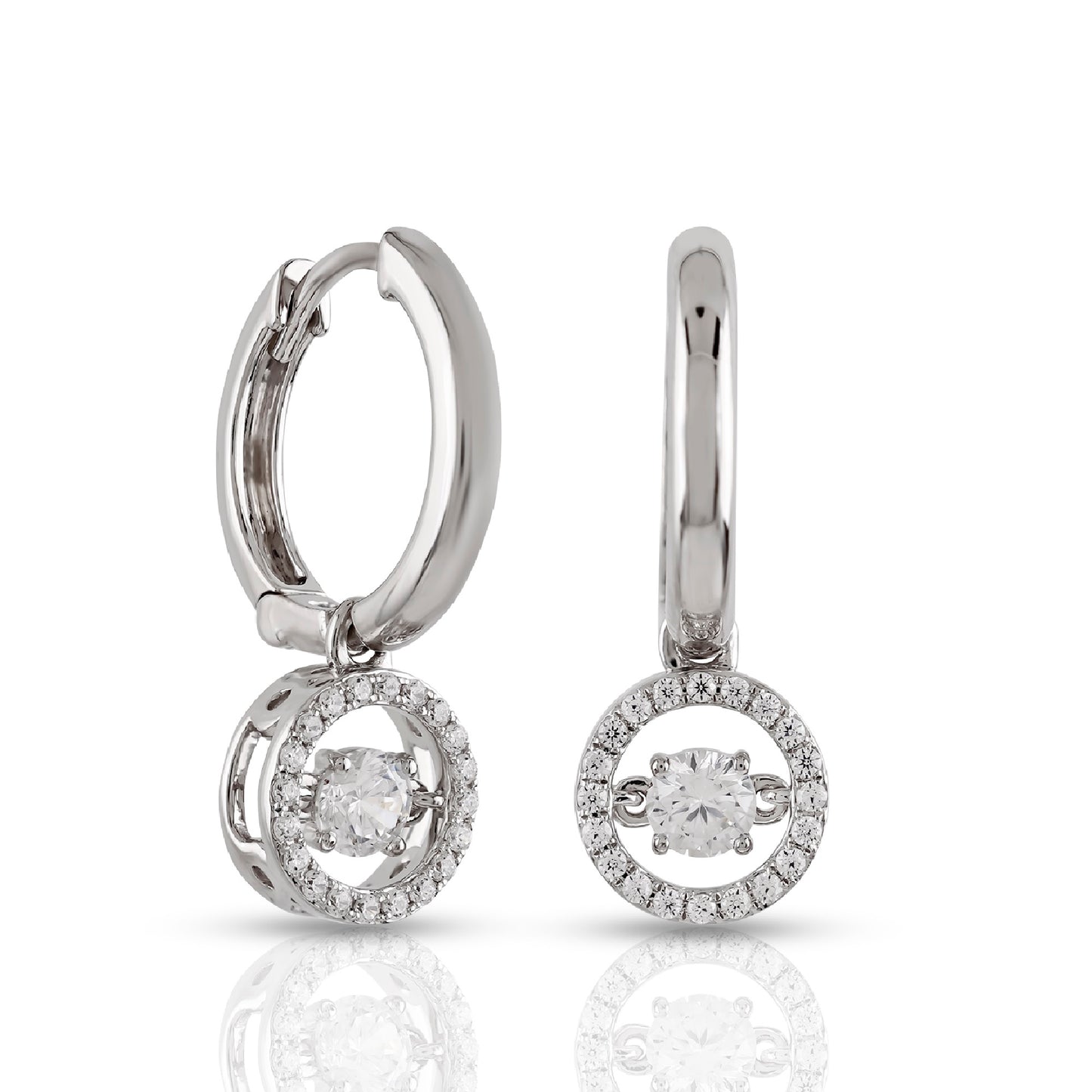 1.09ct Silver Round Diamond Halo Drop Hoop Earrings by Truth Jewel