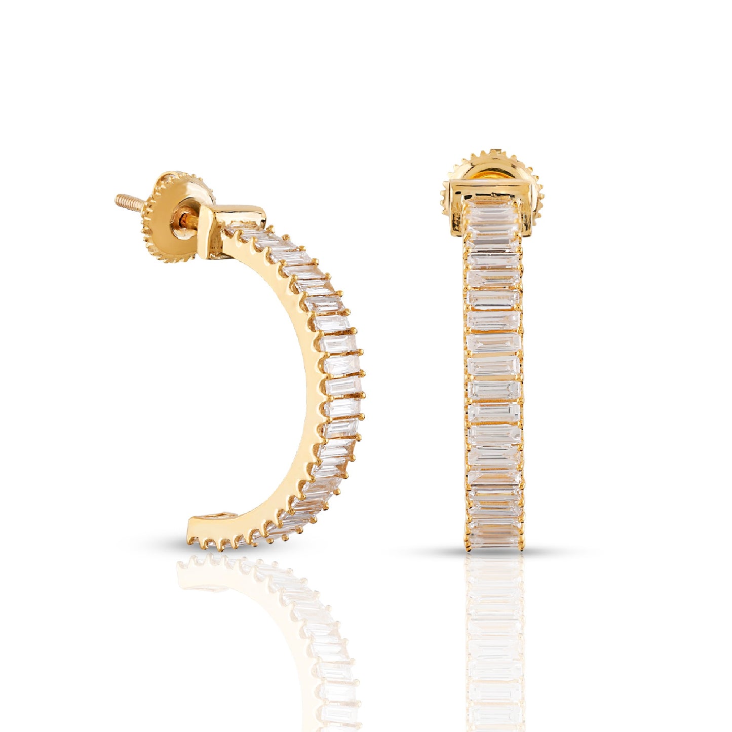 1.49ct Yellow Gold Baguette Diamond Half-Hoop Earrings by Truth Jewel