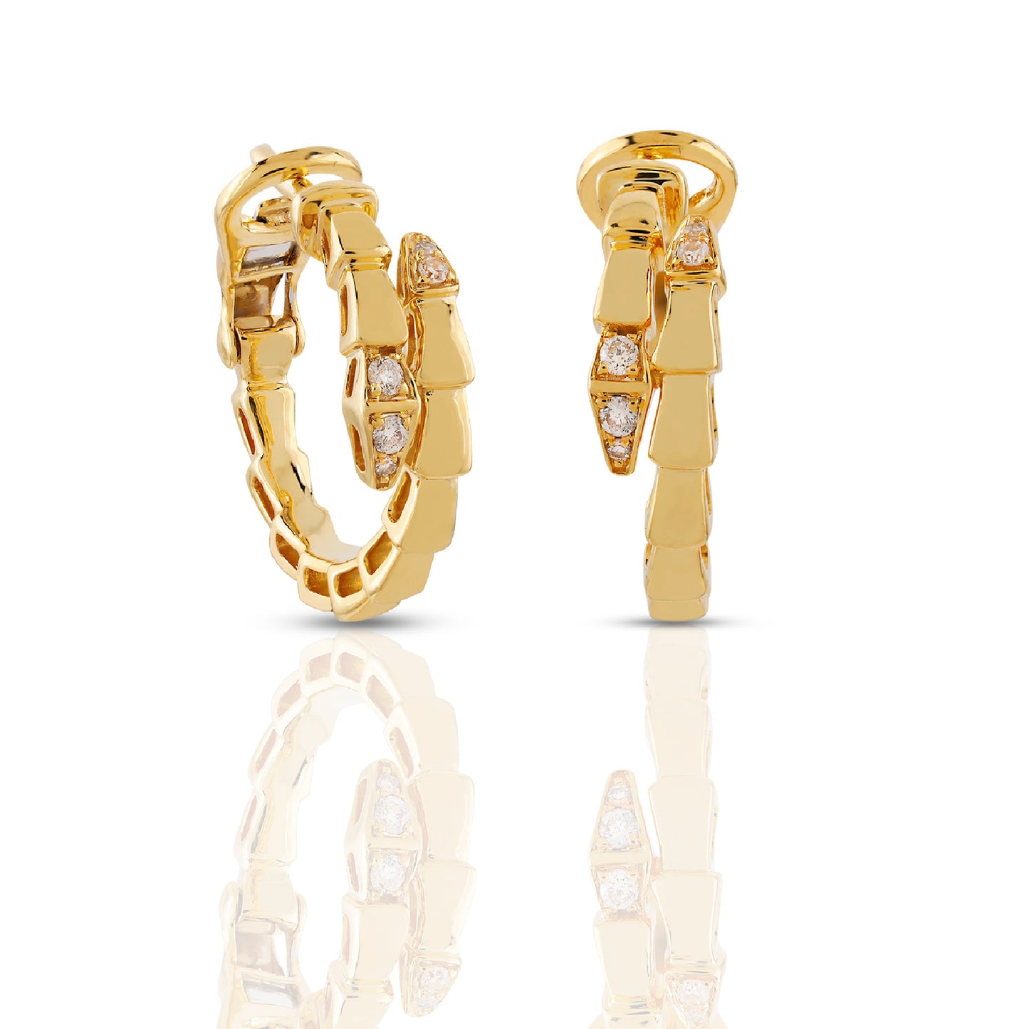 Yellow Gold Geometric Diamond Hoop Earrings by Truth Jewel
