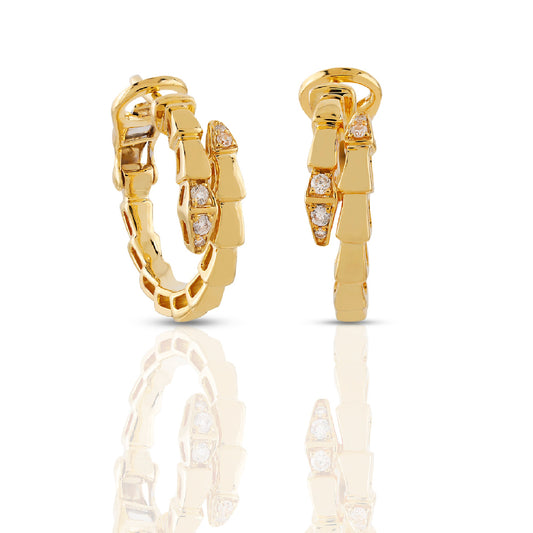 Yellow Gold Geometric Diamond Hoop Earrings by Truth Jewel