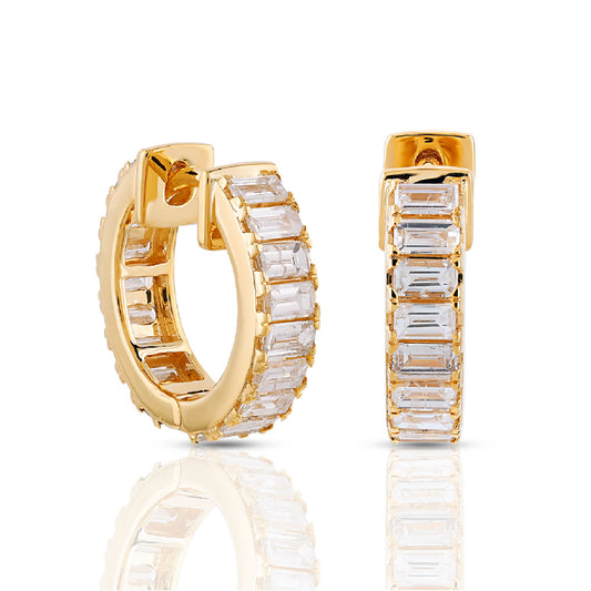 Yellow Gold Baguette Diamond Inside-Out Hoop Earrings by Truth Jewel