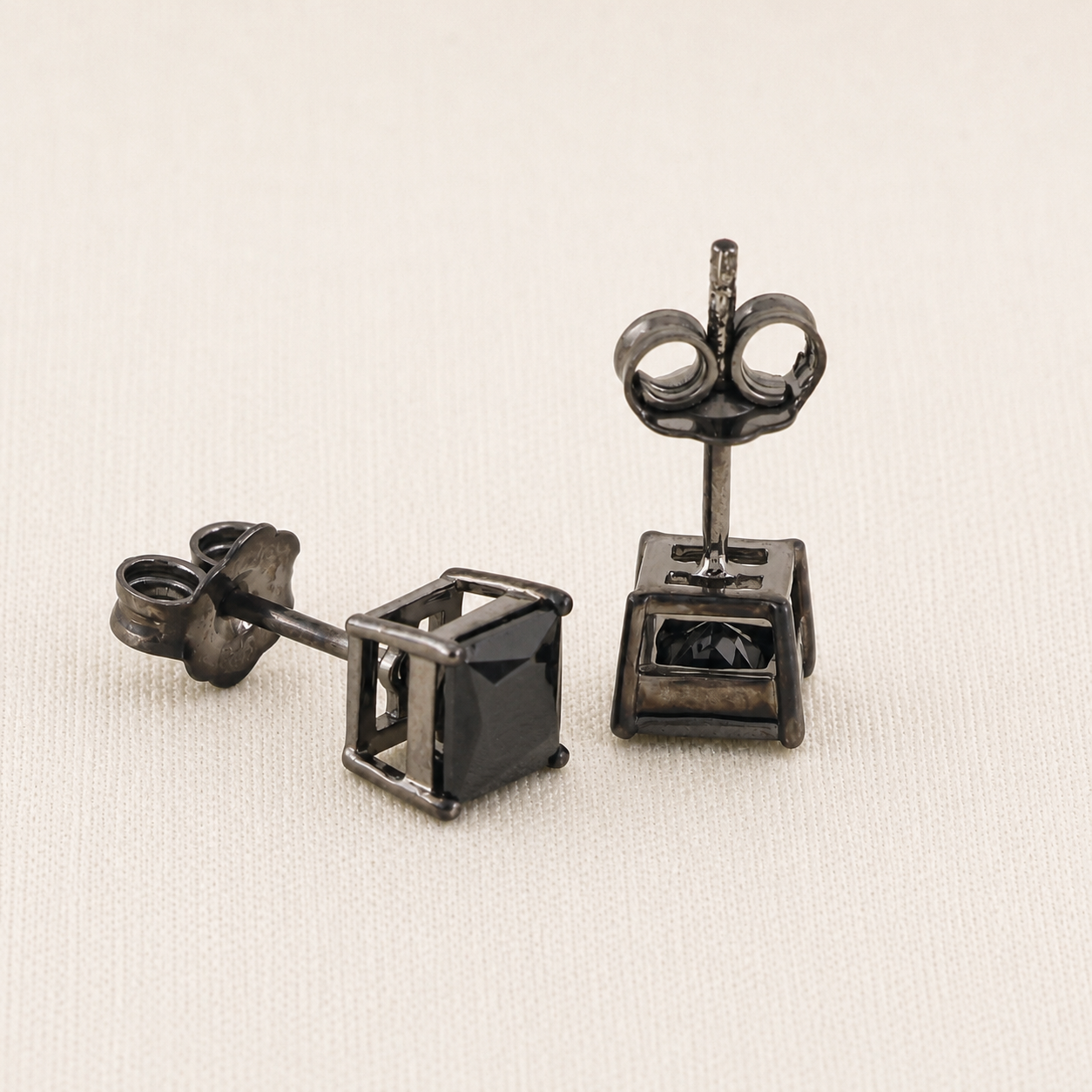 1.20CT Black Princess Cut Diamond Stud Earrings