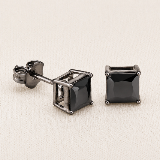 1.20CT Black Princess Cut Diamond Stud Earrings