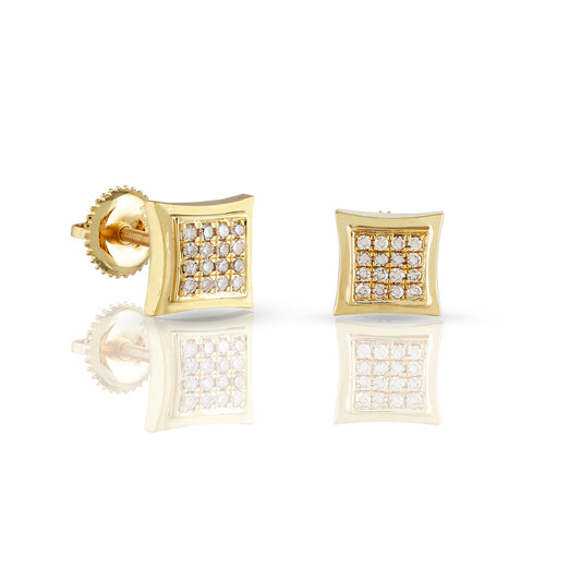 0.15ct Yellow Gold Round Diamond Square Earrings by Truth jewel