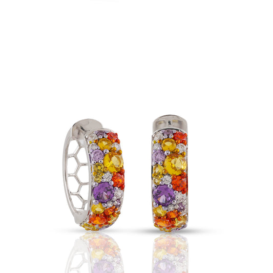 Diamond Hoop Earrings & 925 Silver 1.4CT Multi-Color Gemstone