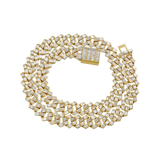 Baguette Diamond Gold Link Chain Necklace