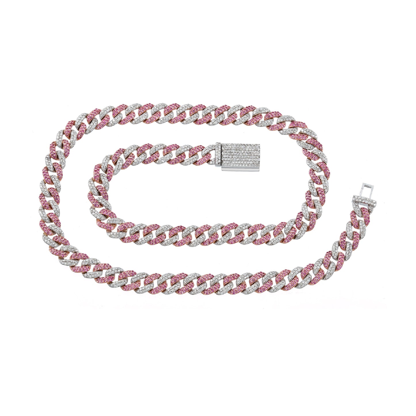 10K Two-Tone Pink & White Diamond Cuban Link Chain