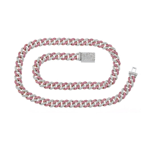 10K Two-Tone Pink & White Diamond Cuban Link Chain