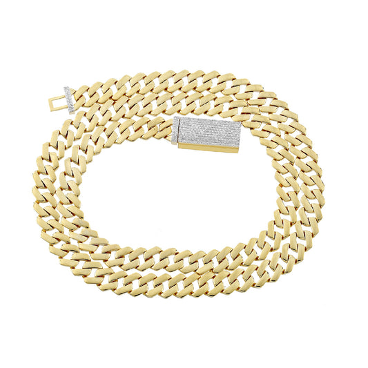 10K Yellow Gold Polished Cuban Link Chain with Diamond Clasp