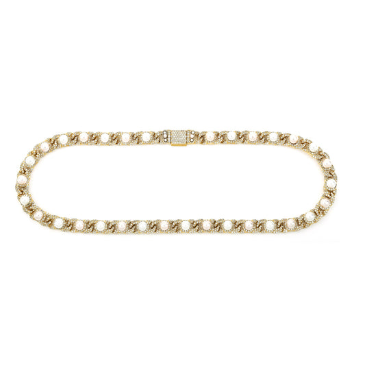 10K Yellow Gold Pearl & Diamond Link Necklace