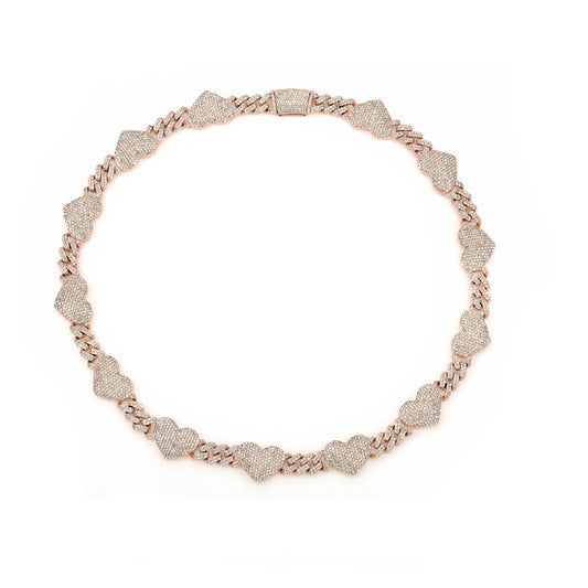 10K Rose Gold Diamond Heart Link Necklace